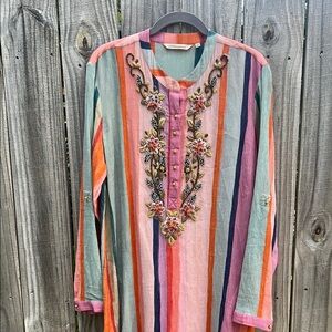 Soft Surroundings Aruba Striped Embroidered Maxi Size Large NWOT